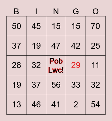 Bingo Rhifau rhwng 1 a 60 Bingo Card