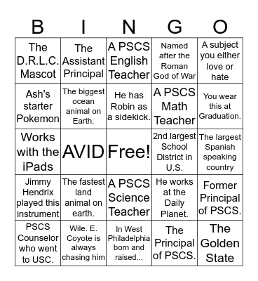 Oh I Know! Bingo Card