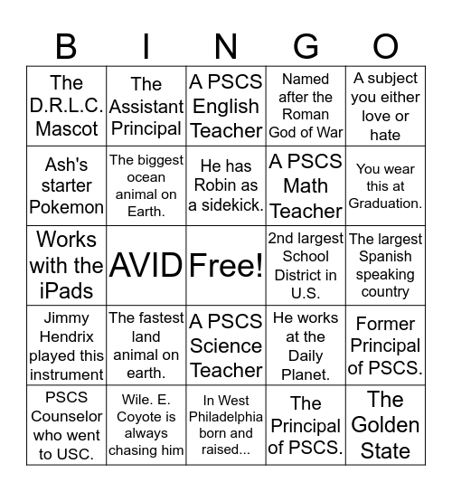 Oh I Know! Bingo Card