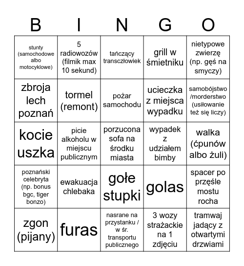 BINGO POZNAŃ Bingo Card