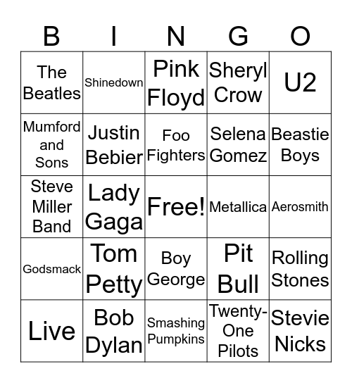 Rock N' Roll BINGO                         Set#1 Bingo Card