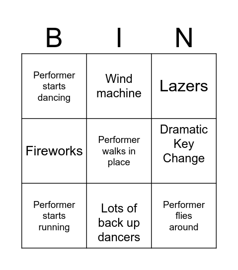 Australia Eurovision Bingo Card