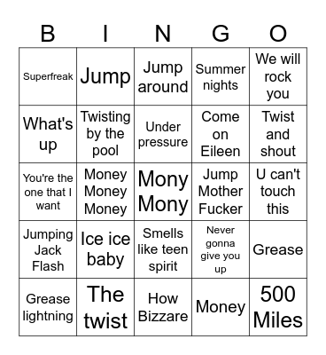 Super Confusing Music Bingo Card