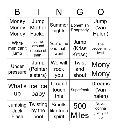 Super Confusing Music Bingo Card