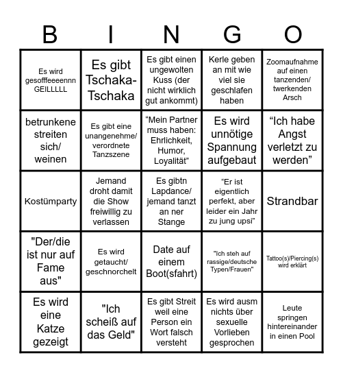 Trash TV Bingo Card