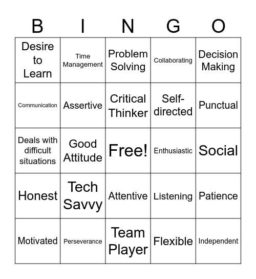 Work Maturity Skills Bingo Card