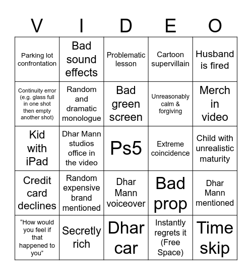 Dhar Mann Bingo Card