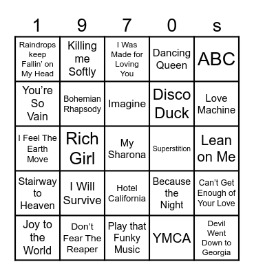 1970s Bingo Card