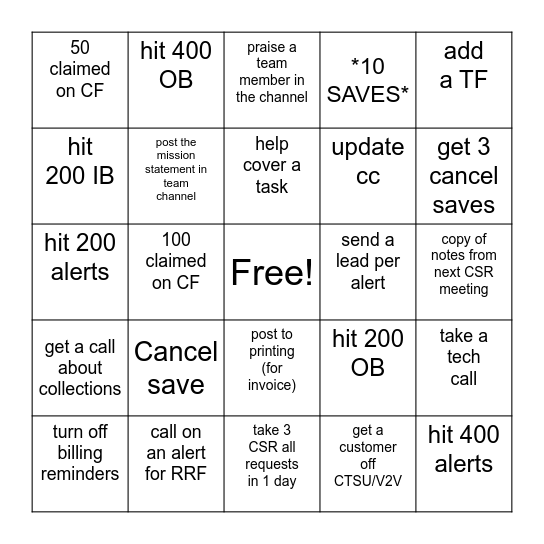 POINTE Bingo Card