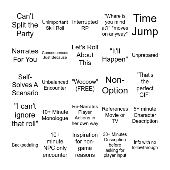 Dungeons & Cher Bingo Card