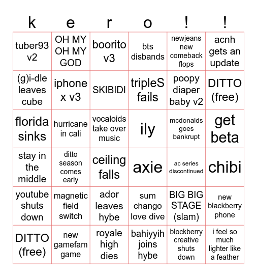 random things :D (extremely hard version) Bingo Card