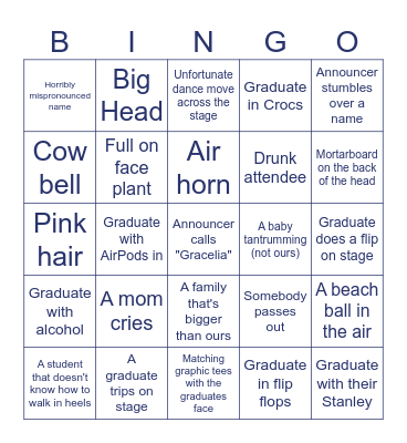 Grae's Graduation Bingo Card