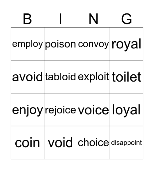 /oi/ and /oy/ Bingo Card