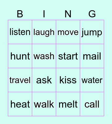 REGULAR VERBS Bingo Card