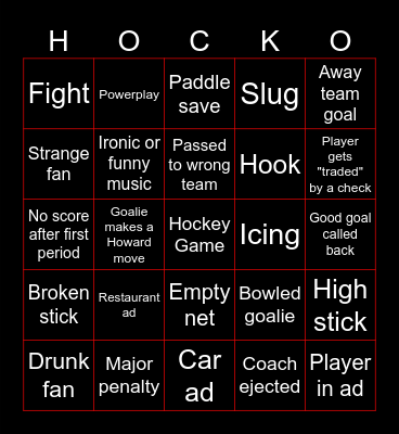 Hockey Bingo v1 Bingo Card