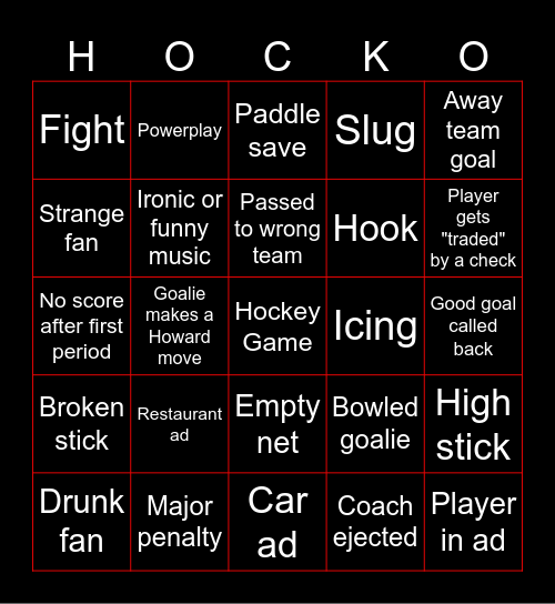 Hockey Bingo v1 Bingo Card