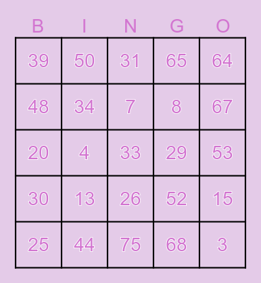 Number Bingo 1-60 Bingo Card