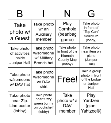 2024 DAV/DAVA OREGON CONVENTION FRIDAY NIGHT SOCIAL ICEBREAKER Bingo Card
