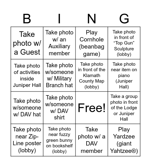 2024 DAV/DAVA OREGON CONVENTION FRIDAY NIGHT SOCIAL ICEBREAKER Bingo Card