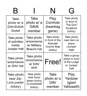 2024 DAV/DAVA OREGON CONVENTION FRIDAY NIGHT SOCIAL ICEBREAKER Bingo Card