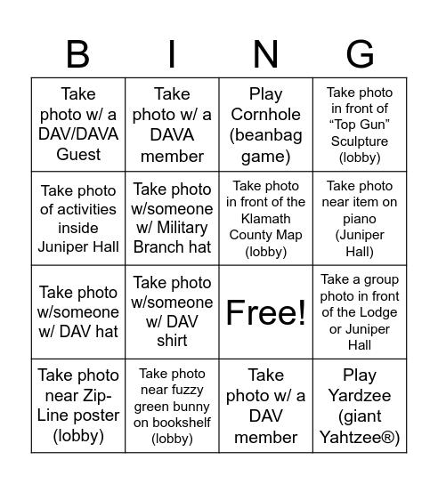 2024 DAV/DAVA OREGON CONVENTION FRIDAY NIGHT SOCIAL ICEBREAKER Bingo Card