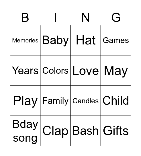 Alexanders' 1 Bingo Card