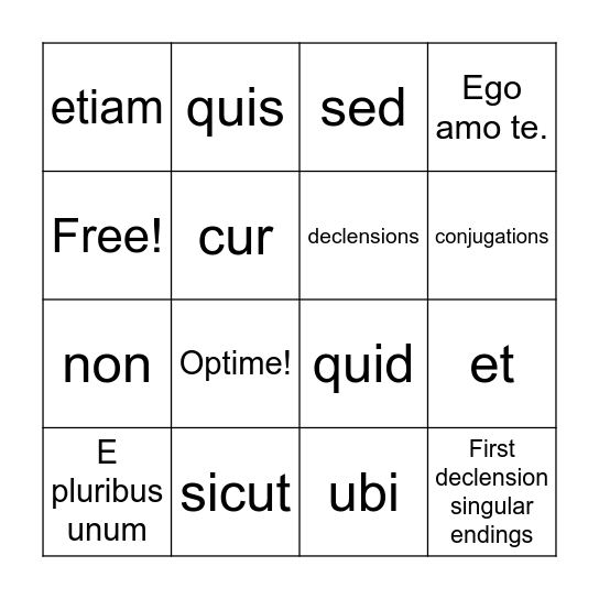 Latina Bingo Card