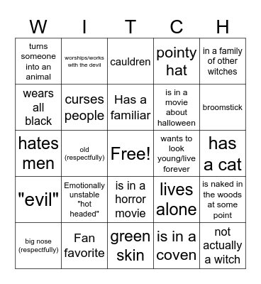 WITCH! Bingo Card
