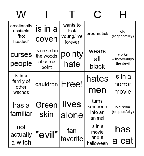 witch bingo Card