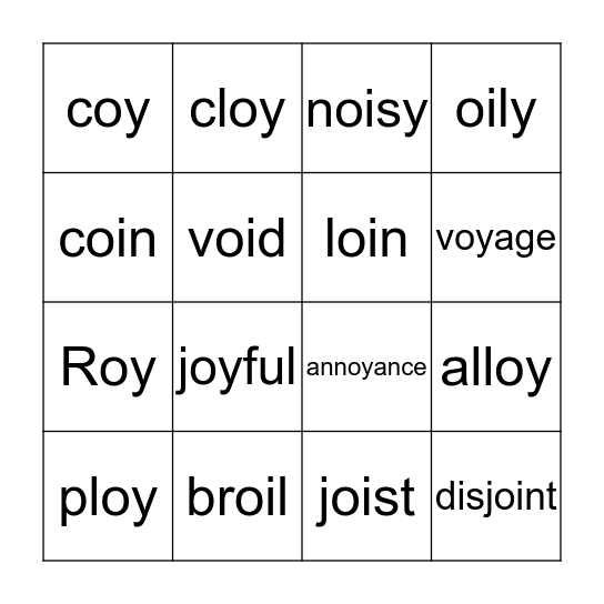 /oi/ and /oy/ Bingo Card