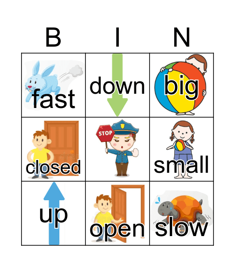 opposites Bingo Card