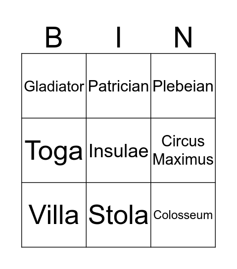 Ancient Rome Bingo Card