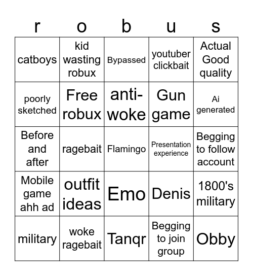 roblox ad bingo Card