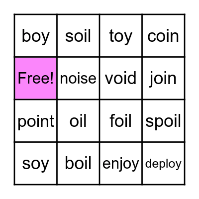 oy/oi words Bingo Card