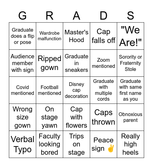 Graduation Ceremony Bingo Card