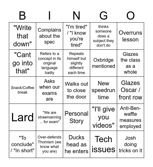 " Bingo Card