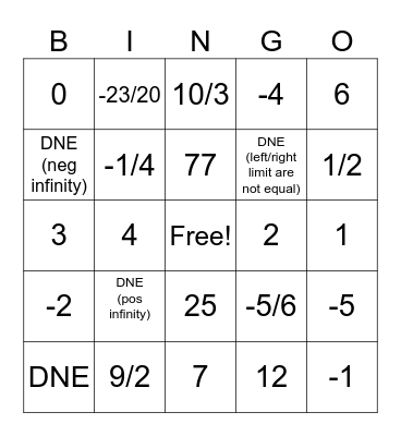 limit Bingo Card