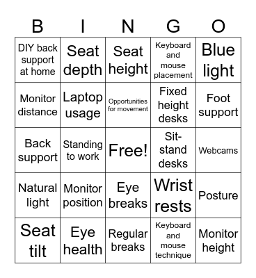 Ergonomics Bingo Card