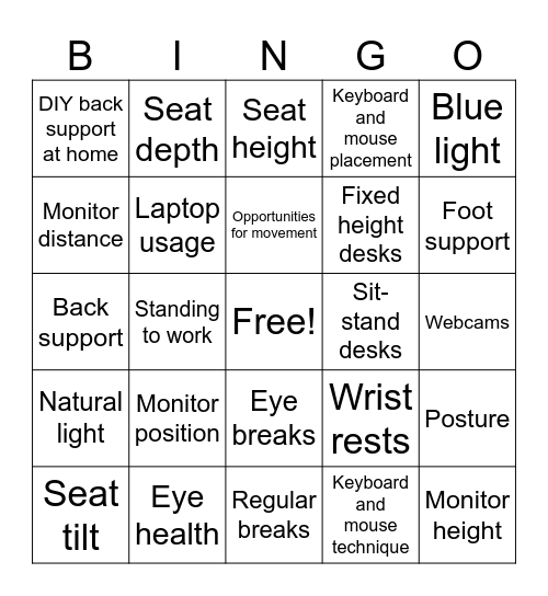 Ergonomics Bingo Card