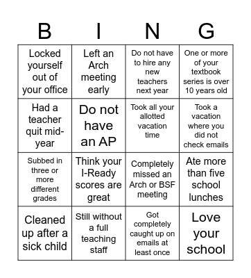 Principal Bingo Card