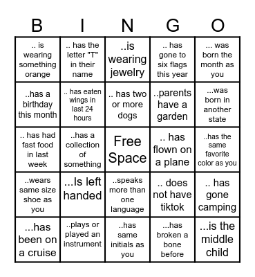 MINGLE Bingo.. Find someone who?? Bingo Card