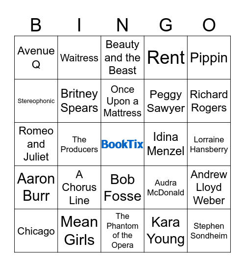 Broadway Bingo by BookTix Bingo Card