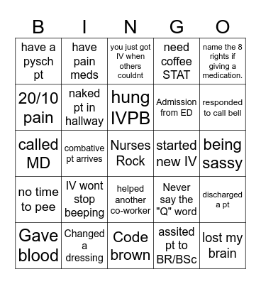 Medical Unit BINGP Bingo Card