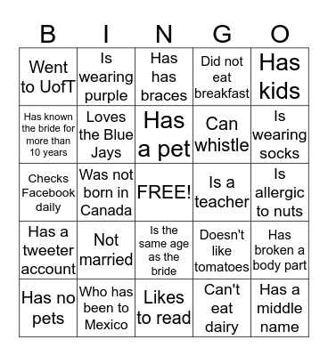 Let's Mingle Bingo Card