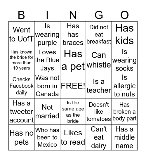 Let's Mingle Bingo Card