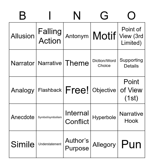 English II EOC Bingo Card