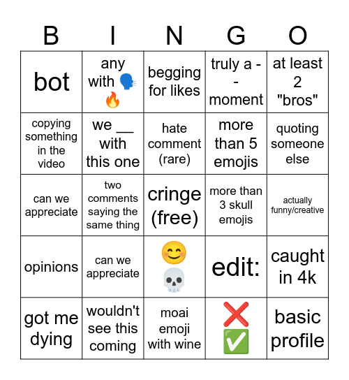 sped mcqueen but bingo (bad comment section) Bingo Card