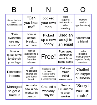 Remote Work Bingo Card Bingo Card