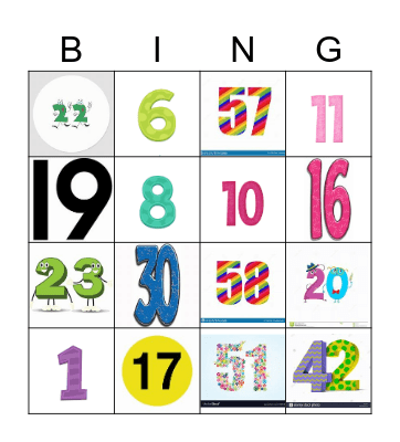 NUMBERS 1-60 Bingo Card
