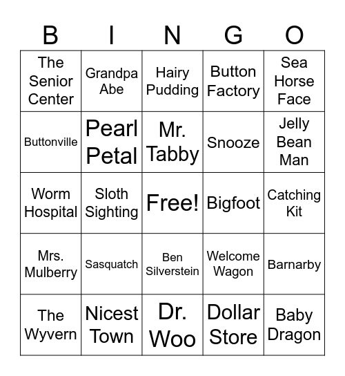 Bigfoot Bingo Card